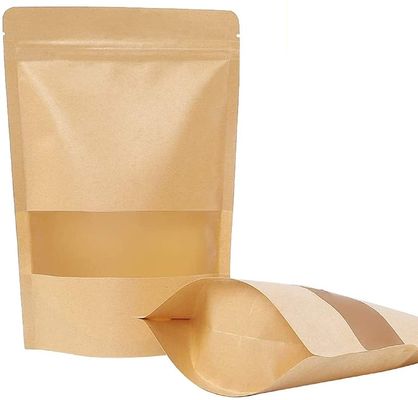 품질  Custom Single Barrier Stand Up Doypack Food Grocery Pouch Craft Paper Packaging Bag With Window And Zipper Soy Beans Spice Packaging Bags 공장